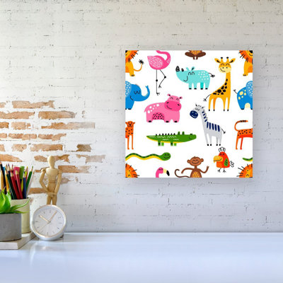HAND DRAWN CARTOON ANIMALS - Wrapped Canvas Print