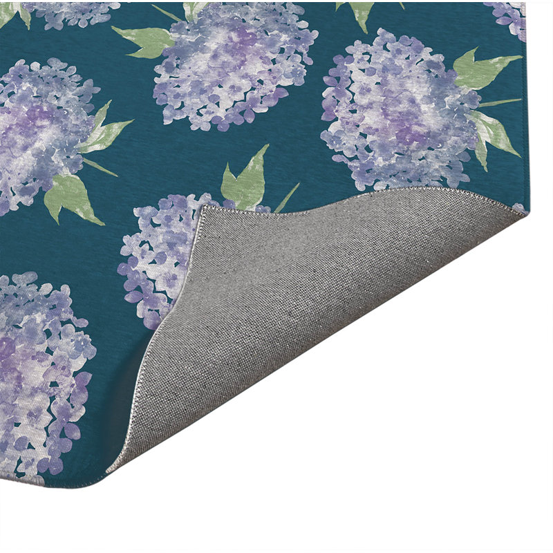 Tapis d'extérieur Hydrangea Love, Bleu sarcelle, Rectangulaire 2 pi x 3 pi