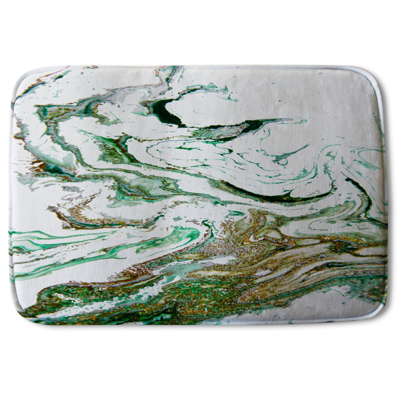 Akelah Non-Slip Bath Rug, Green/Brown Abtracts 1 