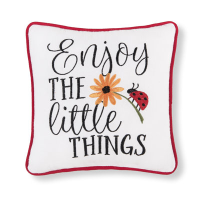 Enjoy the Little Things Ladybug Embroidered Decorative Accent Throw Pillow