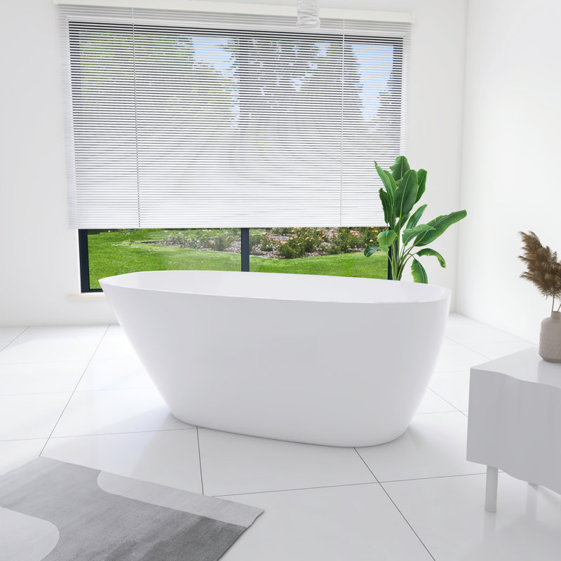 59 po X 30 po Baignoire de trempage autoportante en acrylique en blanc