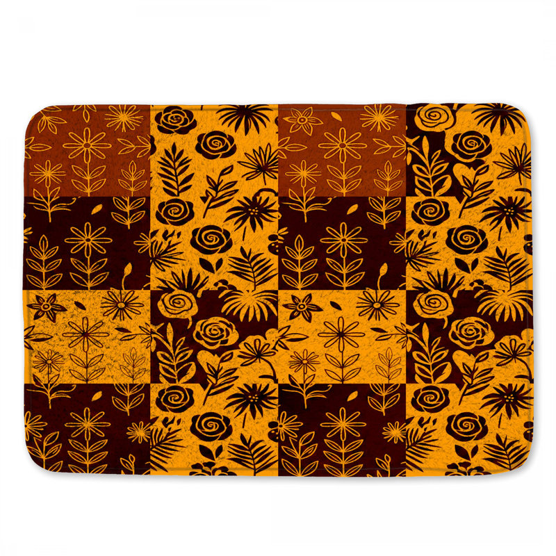 Floral Patchwork Pattern Bath Mat, 34in W x 21in L