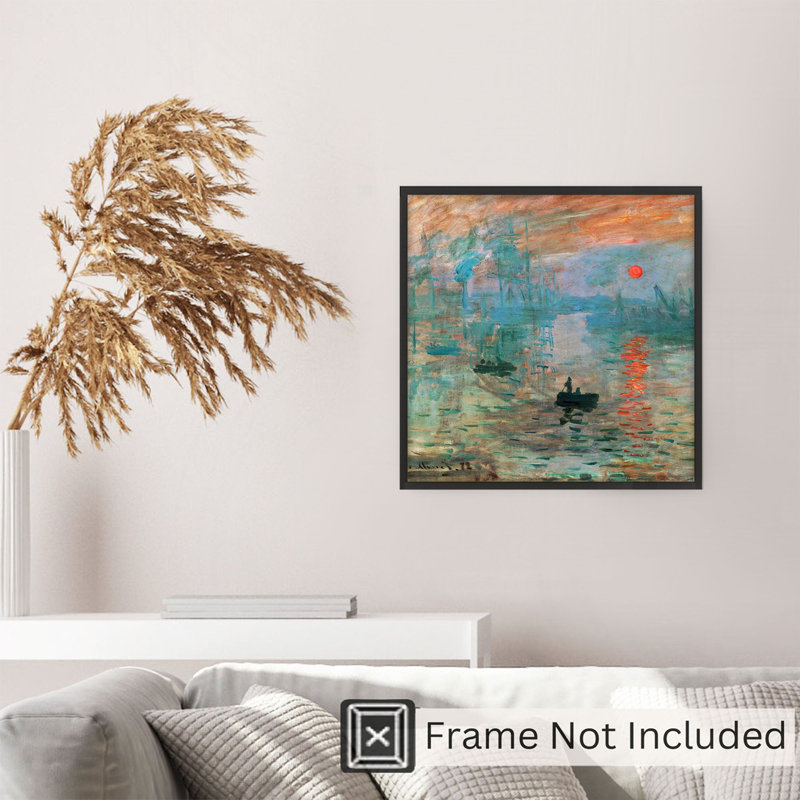 «Beach and Coastal Claude Monet - Impression lever du soleil», reproduction d'art classique sans cadre, H 12 po x l 12 po
