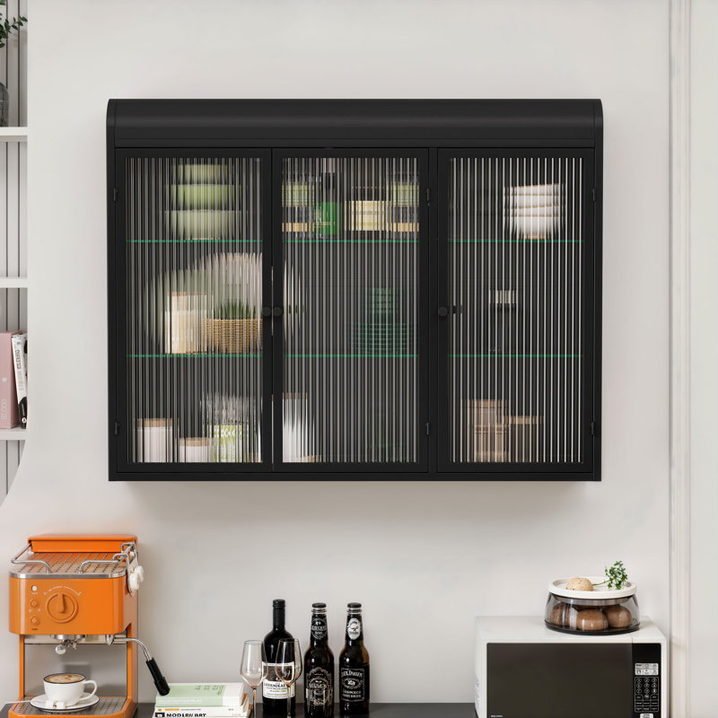 Armoire de rangement arquée à porte en verre, Black