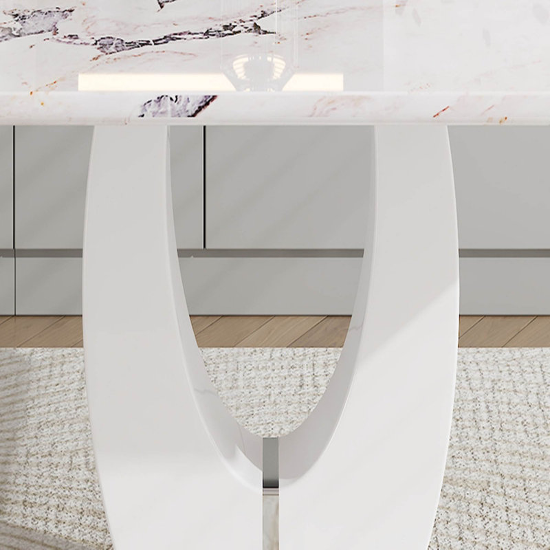 Table de salle à manger rectangulaire moderne en faux marbre 63 "avec base en U