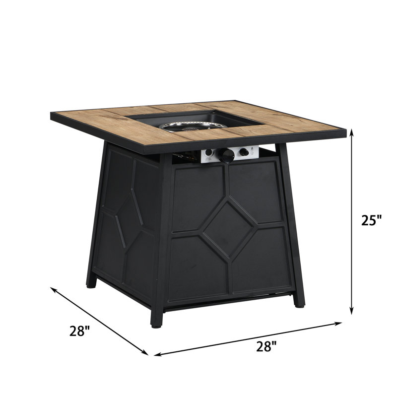 Square Auto Ignition Propane Gas Fire Pit Table 40,000 For Outdoor Square, , Decor, 24.36" H x 28.3" W x 27.62" D, Brown