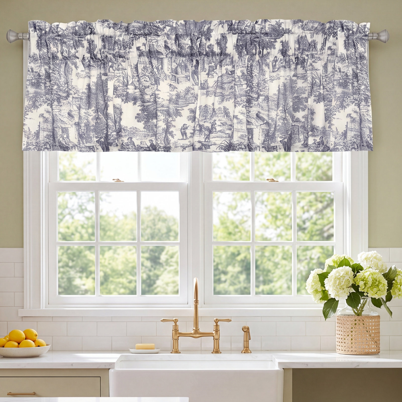 Amelie Toile Cotton Window Valance, Blue