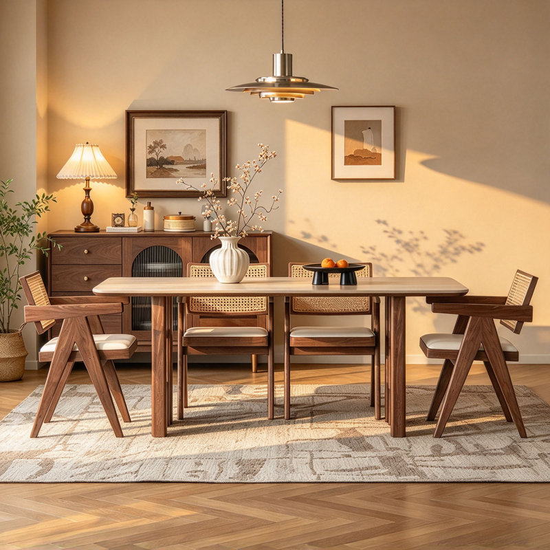Table American Mid-Century en pierre frittée, 29.5" H x 59.1" W x 31.5" D, 5