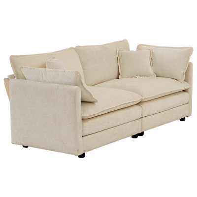 High Breathable Chenille Fabric With 2 Seater And Ottomans, Beige Built Solid Wood Frame