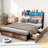 Bed Frame with 4 Storage Drawers and 2-tier Solid Wood Headboard Storage With Charging Station and LED Lights, Noise Free-1158615073