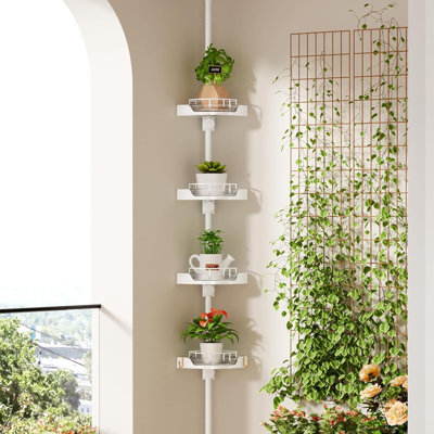 360-Degree Rotating Corner Shower Caddy Tension Pole Organizer - 4-Tier Adjustable Rustproof Metal Pole With And Safety Guardrail For Bathroom Storage