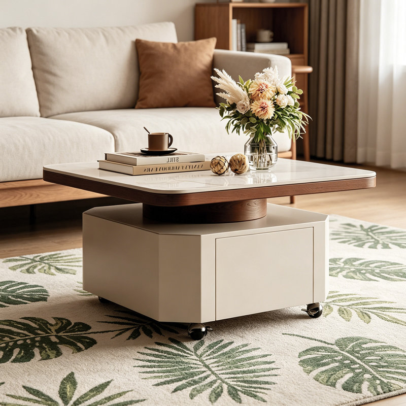 Petite table basse mobile avec roulettes, Light Gray Top/White Base