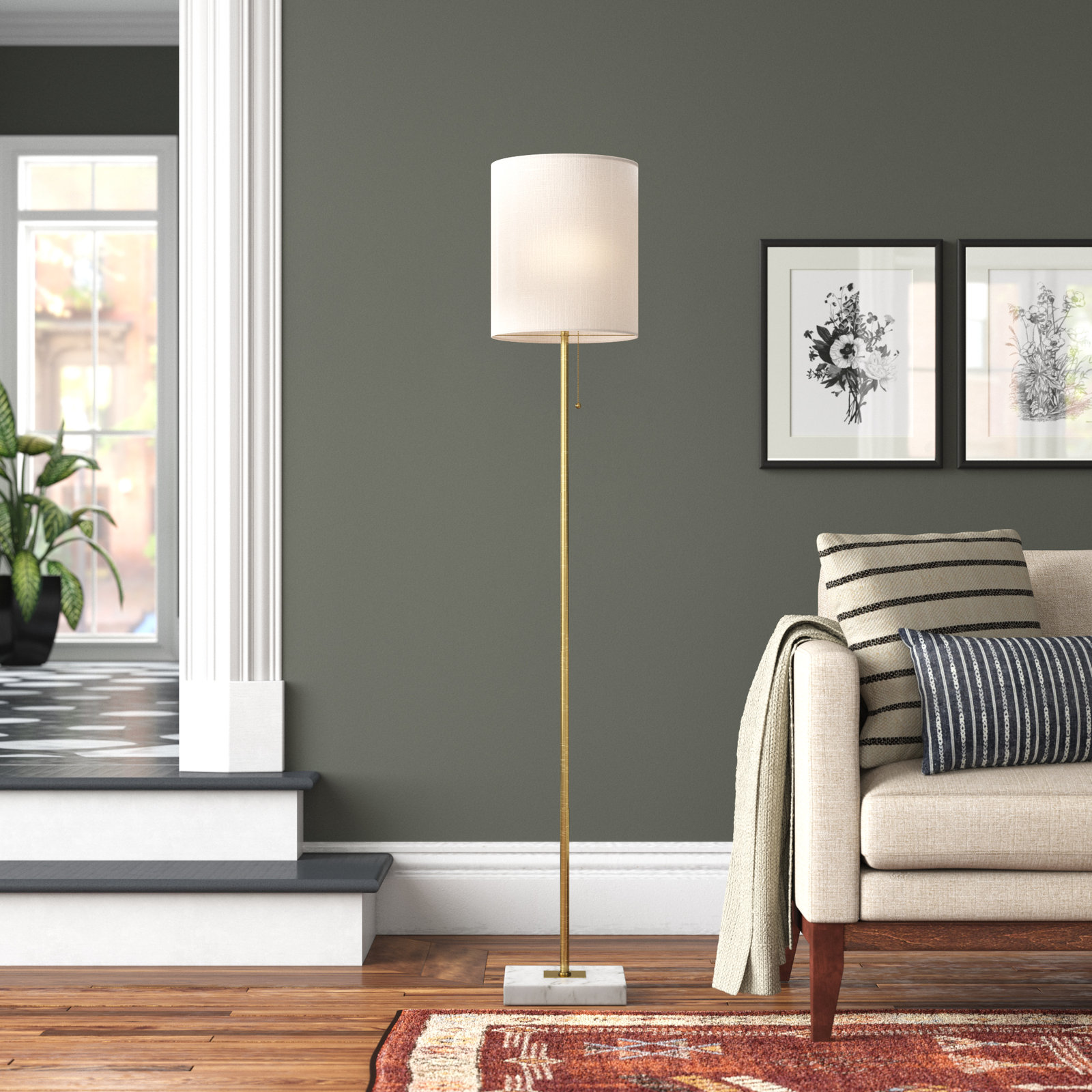 Reed 62'' Floor Lamp, Antique Brass