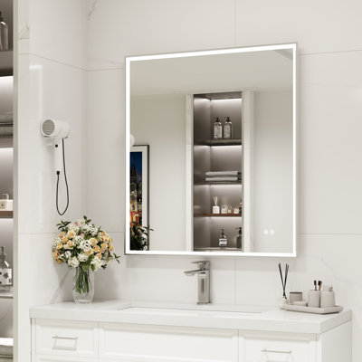 24/30/36/48 Inch Led Bathroom Mirror Gold/Black/Gray Framed Vanity Mirror Wall Mounted Lighted Mirror Anti-Fog Dimmable 3 Colors Frontlit (Horizontal/Vertical)