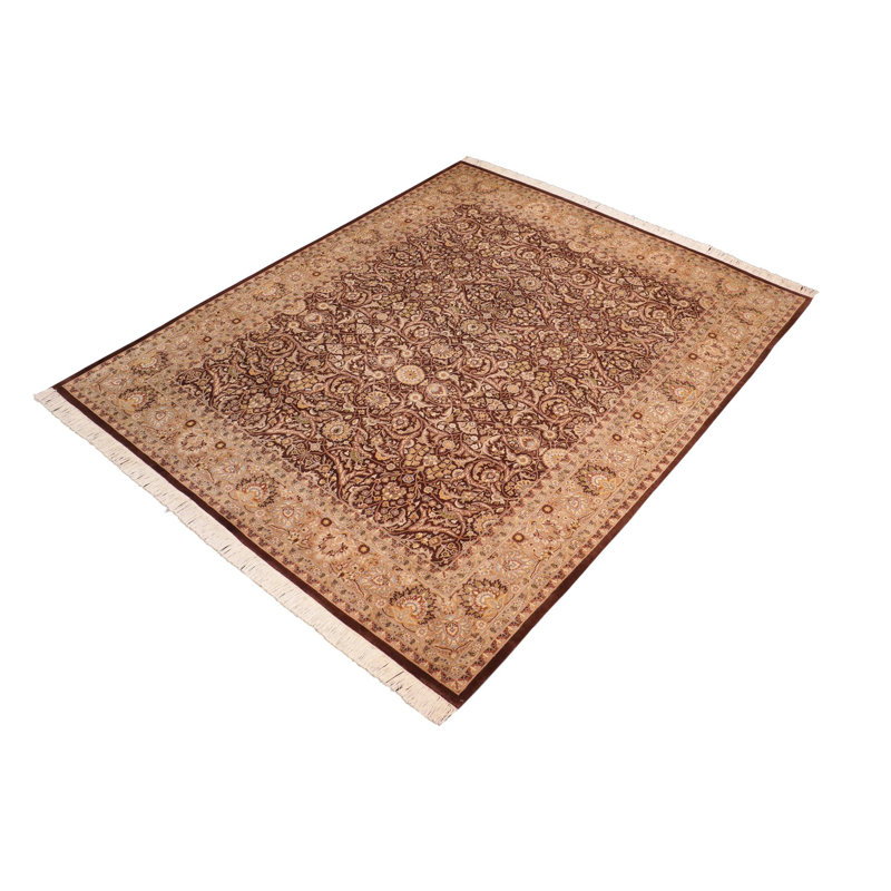 Tapis beige / brun / noir en laine noué à la main de style oriental rectangulaire Pabby 8 pi x 10 pi 2 po