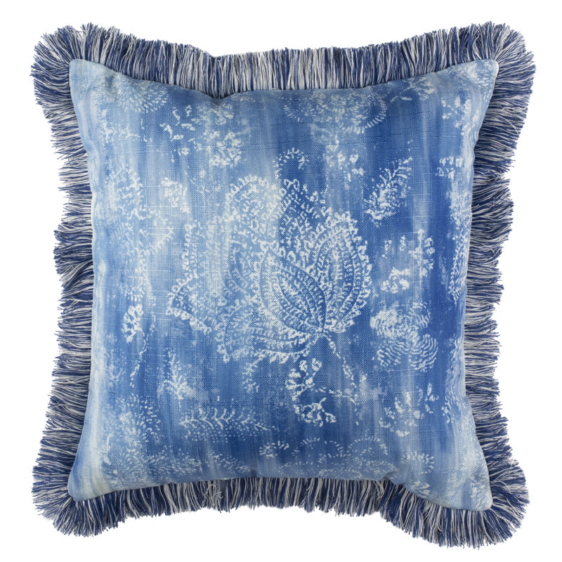 Blue Fringed 16" Square Throw Pillow