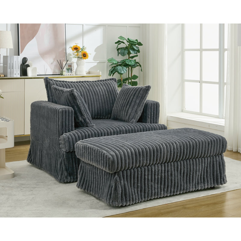 Boneless [New Arrived] 47.7'' Oversized Corduroy Chaise Longue with Ottoman, Deep Seat Reclining Chair Sofa, Comfy Thickened Upholstered Pad Chair, with Foot Stool, Oversize, Movable Ottoman