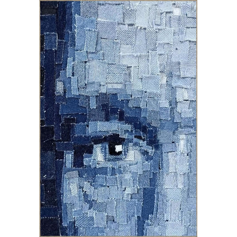 Tapis bleu lavable décoratif à motif abstrait bleu, Carré 4 pi 11 po