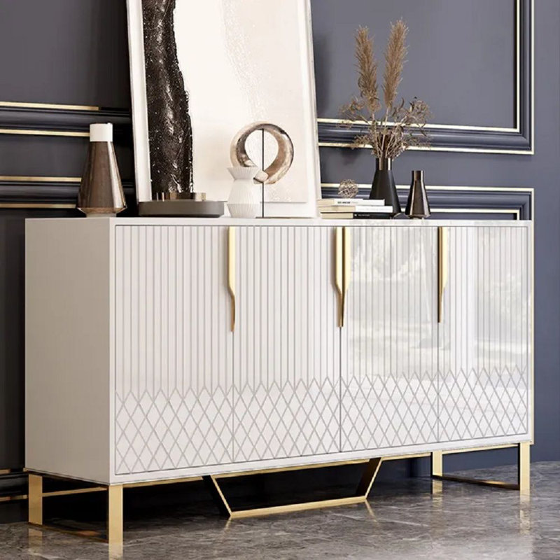 59.1" Minimalist Credenza with Storage, Modern Accent Modular Media Console Cabinet, Sideboard Buffet Cabinet for Living Room Kitchen Dining Room Entryway