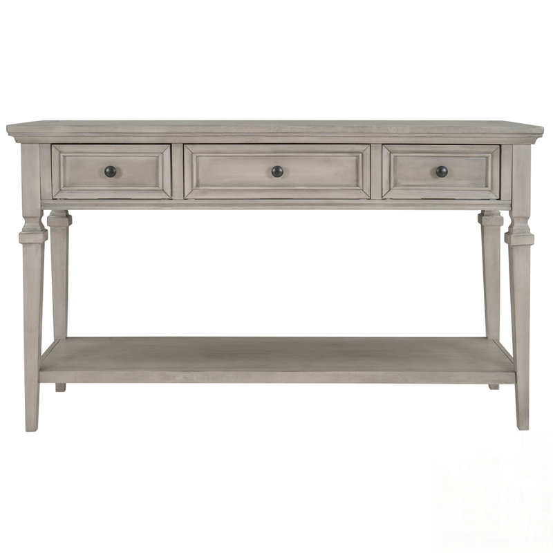 Functional Console Table With 3 Drawers And Open Bottom Shelf – Space-Saving Storage Sofe Table For Entryway, Hallway, Gray