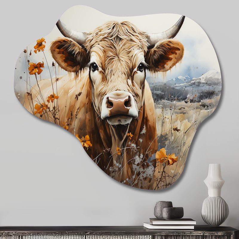 Vache dans la prairie III - Art mural en métal vache asymétrique, sculpture murale en métal nuage, H 25 po x l 28 po x P 1 po