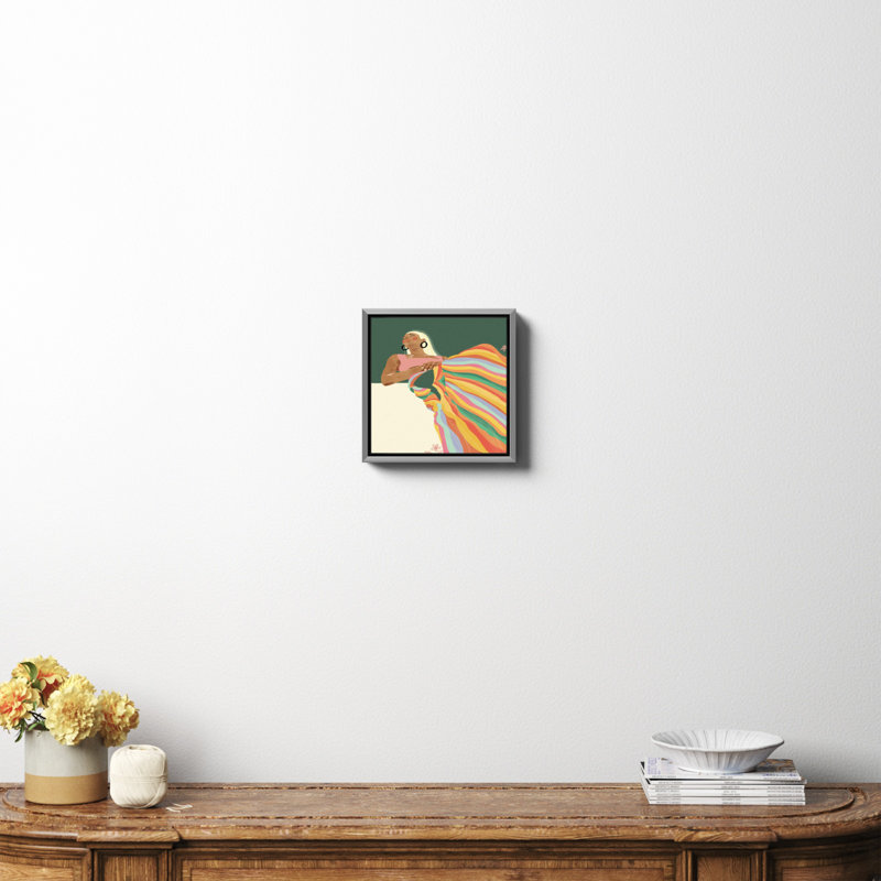 " Rainbow Lady " by Gigi Rosado, Silver Framed Canvas, No, 12" H x 12" W x 2" D