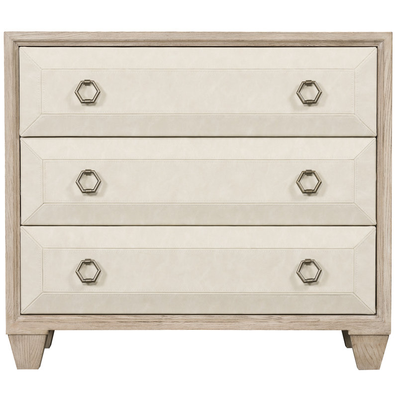 Beige Oak and Ash Transitional 3-Drawer Nightstand