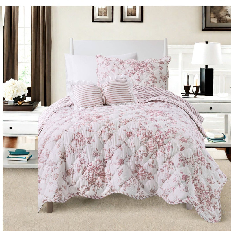 Ensembles de literie en microfibre douce, courtepointe florale rose TG pour maison moderne