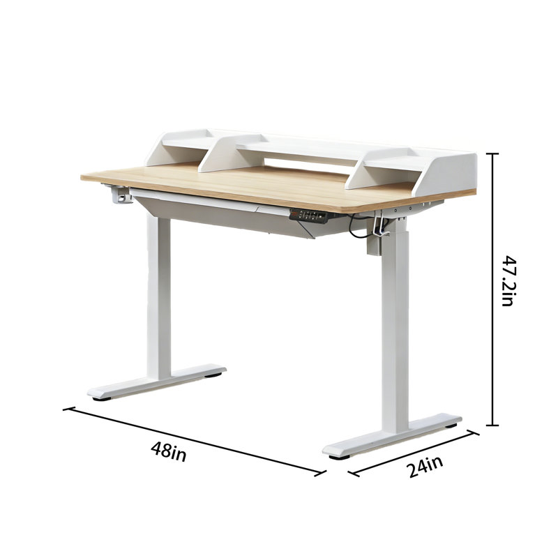 Larreon Electric Height Adjustable Standing Desk, Natural/White, 48"