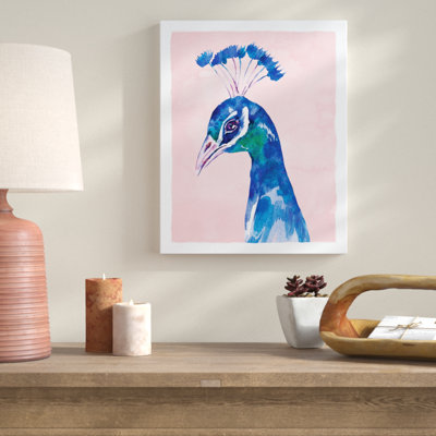 « peacock on rose background », reproduction de peinture à l’aquarelle sur toile