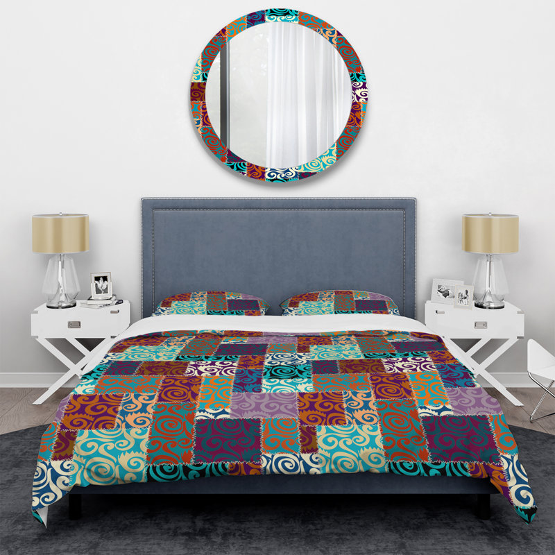 Multicolore patchwork ethnique - ensemble de housse de couette abstrait - microfibre de polyester