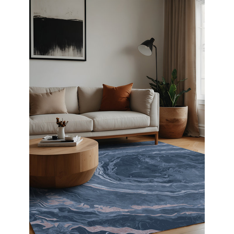 Tapis bleu lavable à la machine, Carré 7 pi