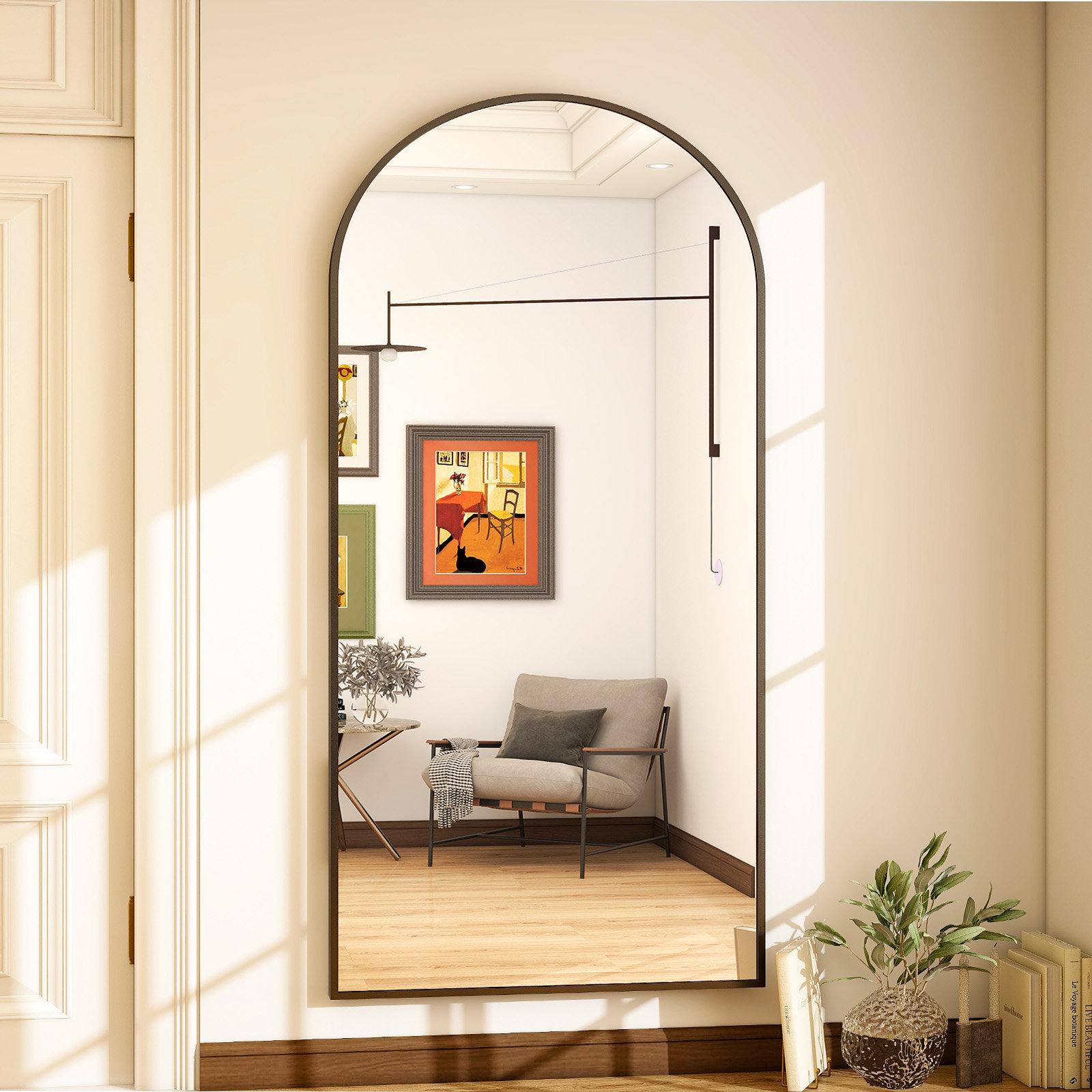 Alizeh Arched Metal Oversized Full Length Mirrors Wall Mirrors with Stand - 77" x 38"