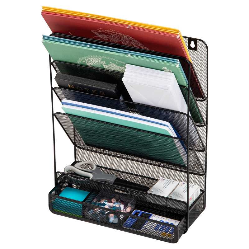 Rangement de fichiers vertical à 4 niveaux Mind Reader, organisateur de bureau, fixation murale, métal, L 12,5 po x l 4 po x H 16,5 po