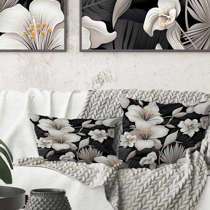 Motif tropical tropique monochrome - Coussin Abstrait corail multicolore abstrait - Coussin, H 16 po x l 16 po
