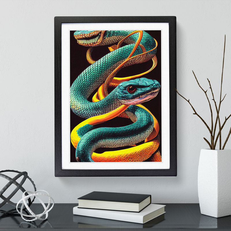 Snakes Intertwined - Single Picture Frame Print, Black, 64cm H x 46cm W x 2cm D