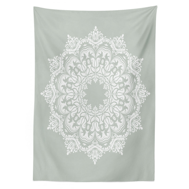 Ambesonne Orient Tablecloth, Oriental Pattern Damask And Floral Elements Classical Artwork Motifs, Rectangular Table Cover For Dining Room Kitchen Decor, 52" X 70", Green White