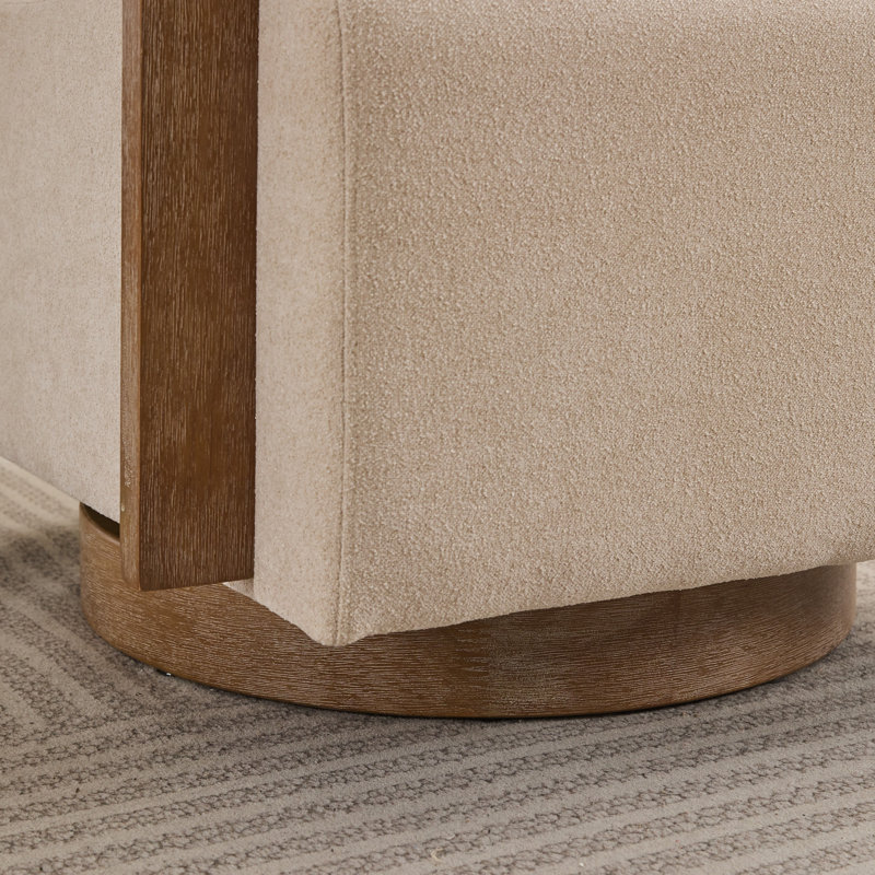 Ynes 30.8" Wide Upholstered Swivel Armchair, Beige Polyester