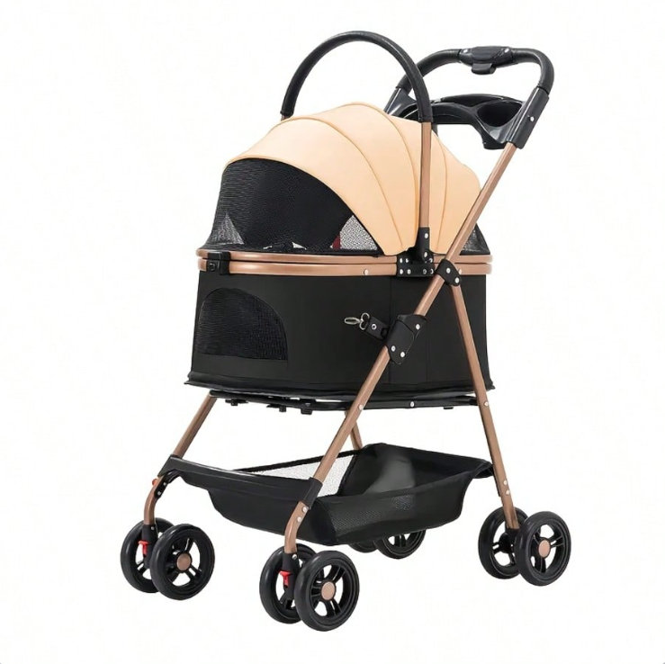 Poussette détachable 3-en-1 pour animal de compagnie, transporteur pliable pour chat à 360 ° avec loquet de sécurité, chariot de voyage en filet respirant pour petits animaux de compagnie de taille moyenne