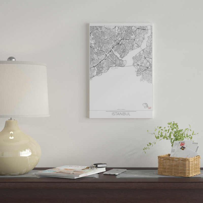 «Istanbul Minimal Urban Blueprint Map», impression sur toile, H 60 po x l 40po x P 1,5 po, Toile tendue, Pas de tapis