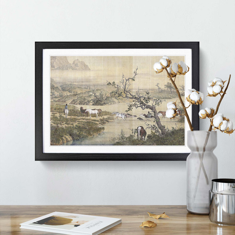 Many Horses by Lang Shining - Picture Frame Painting Print, Black Framed, 36cm H x 48cm W x 2cm D