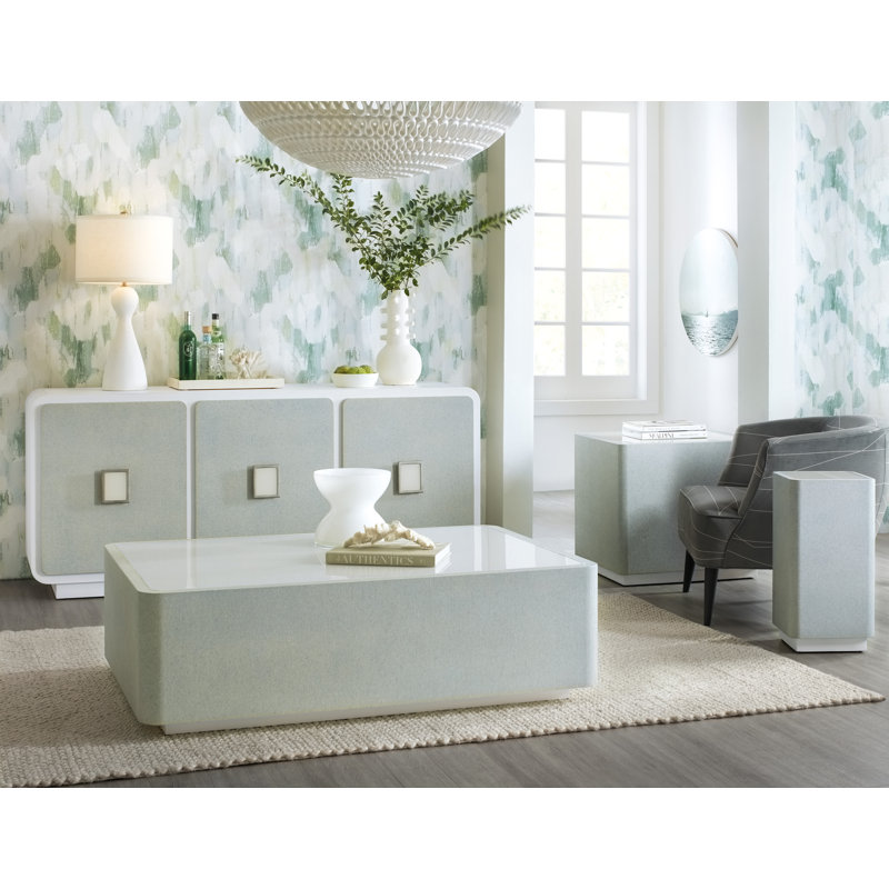 Gray and White Rectangular Wood and Glass Cocktail Table