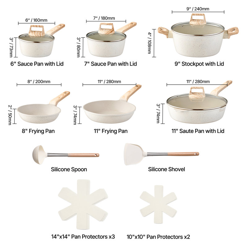 17 - Piece Non-Stick Aluminum Cookware Set, White