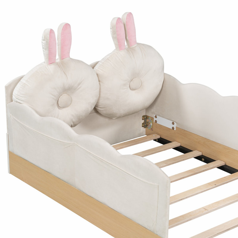 Upholstered Platform Bed with Storage, Beige