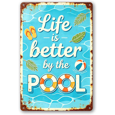 Funny Water Wave Metal Pool Sign, Life Is Better By The Pool Aluminum Outdoor Pool Decor, Vintage Pool Decorations Outdoor for Swimming Pool Beach Water Park Yard Patio 8x12 Inch