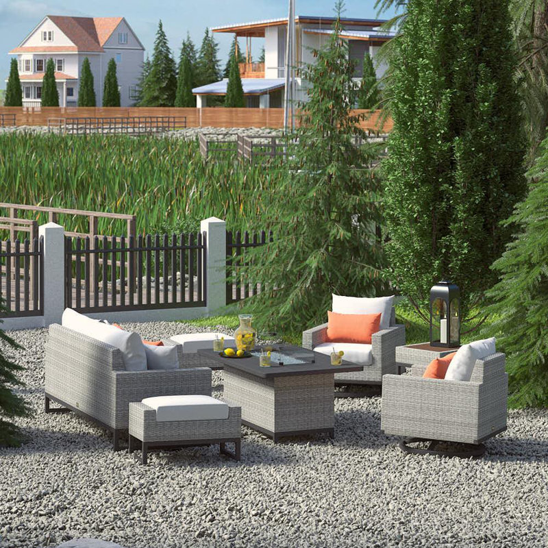 Sameko Outdoor 7 - Piece Conversation Set, Gray, Cast Coral Sunbrella® Plainweave