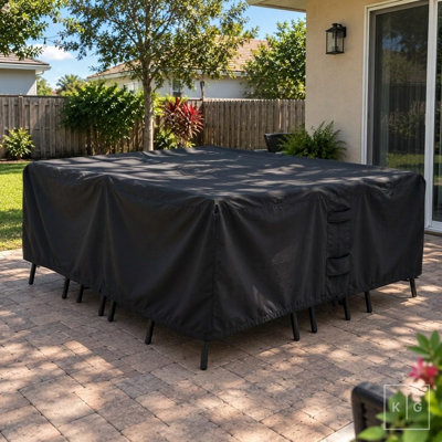 Goodman Water Resistant Patio Dining Set Cover – Heavy Duty, Durable Outdoor Furniture Cover with Click-Close Straps, Adjustable Elastic Hem, and Air Vents