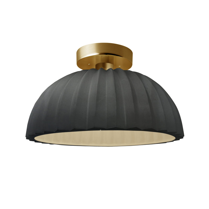 Radiance - Pleated Dome Semi-Flush - Gloss Grey - Brushed Brass - Replaceable Bulb, Brushed Brass, 100, Gloss Gray