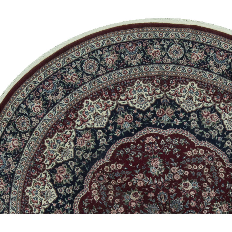 Tapis vin et bleu marine noué à la main de haute qualité, Rond 12 pi