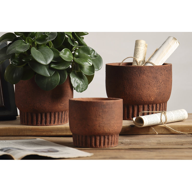 Atijo Rustic Cement Red Terracotta Plant Pot, 14.5cm H x 18cm W x 18cm D